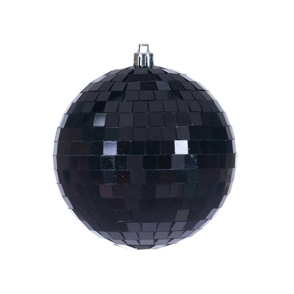 4" Black Mirror Ball Ornament (6 Pack)