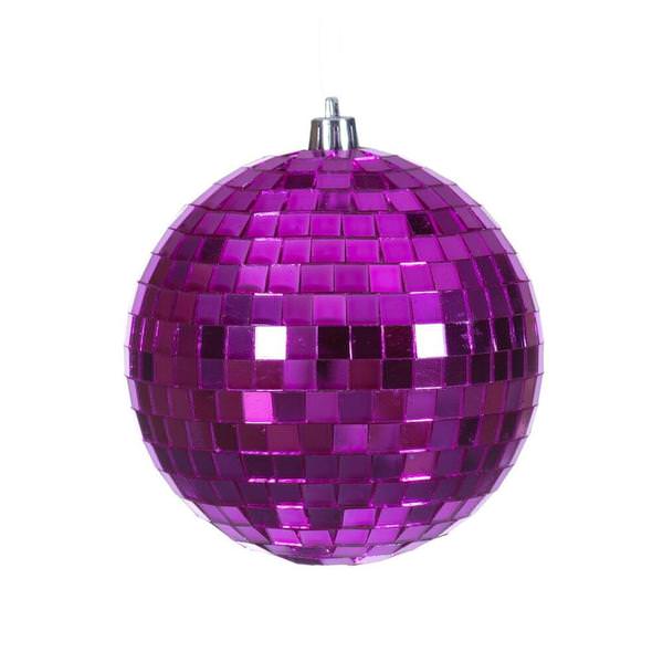 4" Fuchsia Mirror Ball Ornament (6 Pack)