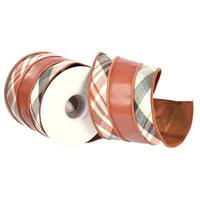 Vickerman 4"x15' Brown Check Pleather Plaid Metallic Ribbon