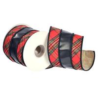 Vickerman 4"x15' Burgundy Pleather Plaid Metallic Ribbon