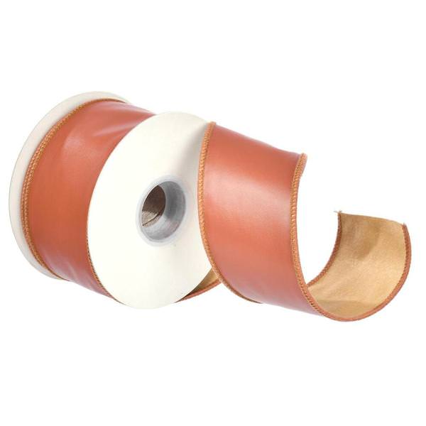 2.5" x 360" Brown Artificial Leather Wired Ribbon