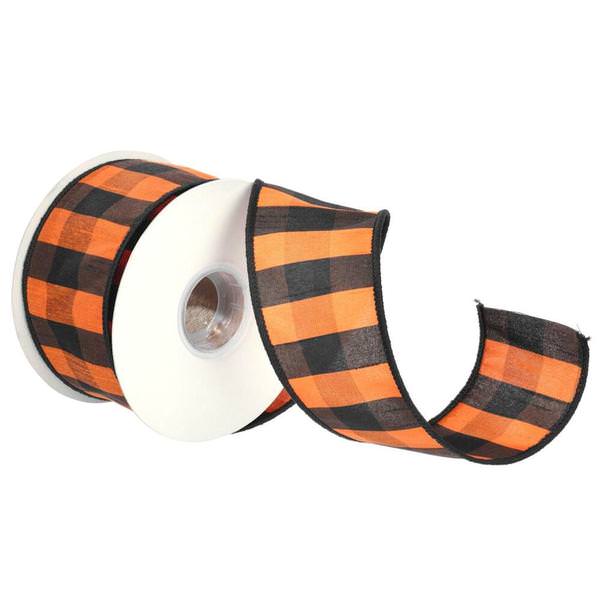 2.5" x 30' Orange Aspen Checks Wired Edges Ribbon