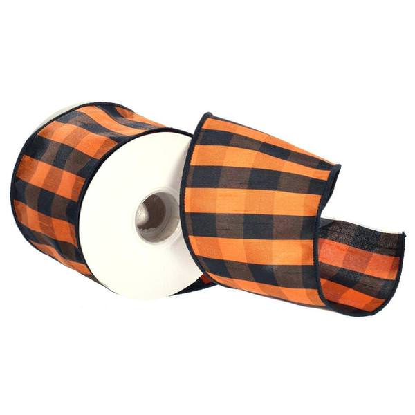 4" x 30' Orange Aspen Checks Ribbon