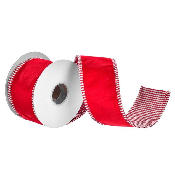 2.5" x 15' Red Velvet Striped Taffeta Pipe Ribbon