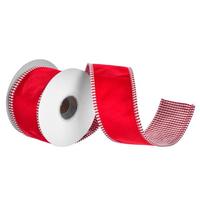 Vickerman 2.5" x 15' Red Velvet Striped Taffeta Pipe Ribbon