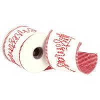 Vickerman 4" x 15' White Embroidered Rope Merry Christmas Ribbon