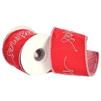 Vickerman 4" x 15' Red Embroidered Rope Merry Christmas Ribbon