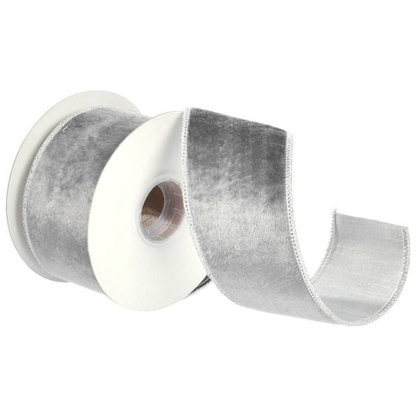 2.5" x 15' Gray Velvet / Metallic Dupion Double Fused Ribbon