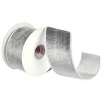 Vickerman 2.5" x 15' Gray Velvet / Metallic Dupion Double Fused Ribbon
