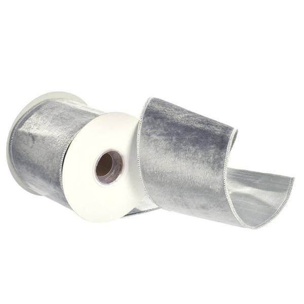 4"x15' Gray Velvet / Metallic Ribbon