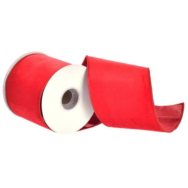 4" x 15' Red Velvet Metallic Dupion Ribbon