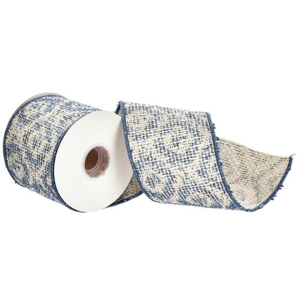 4" x 30' Blue Jacquard Ribbon