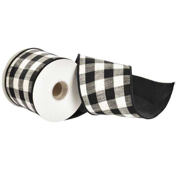 4" x 15' Black Checks Taffeta Back Ribbon