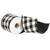 Vickerman 4" x 15' Black Checks Taffeta Back Ribbon