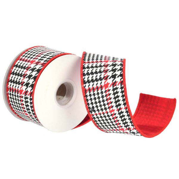 1.5" x 360" Red Plaid Houndstooth Ribbon