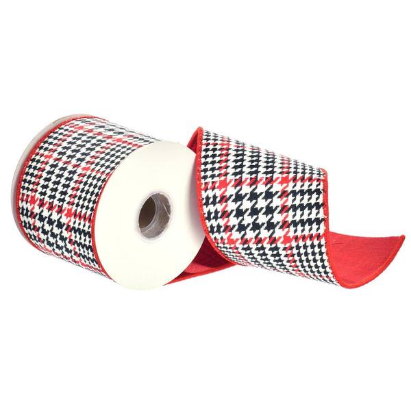 4" x 30' Red Houndstooth Plaid Ribbon