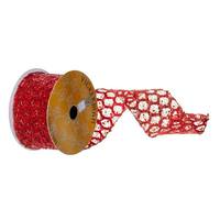 Vickerman 2.5" x 360" Red Glitter Net Wired Ribbon