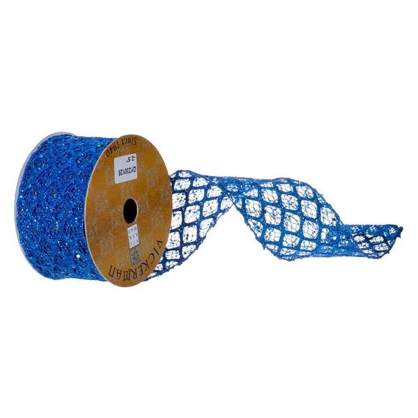 2.5" x 360" Blue Glitter Net Wired Ribbon