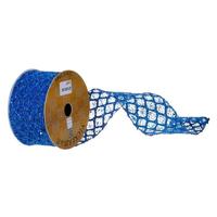 Vickerman 2.5" x 360" Blue Glitter Net Wired Ribbon