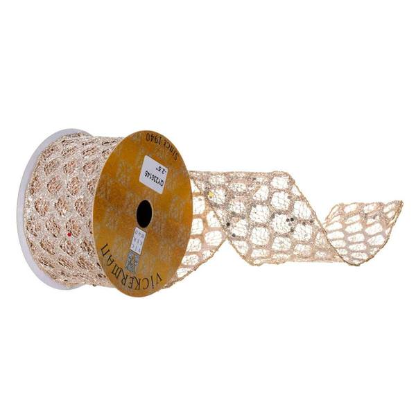2.5" x 360" Champagne Glitter Net Wired Ribbon