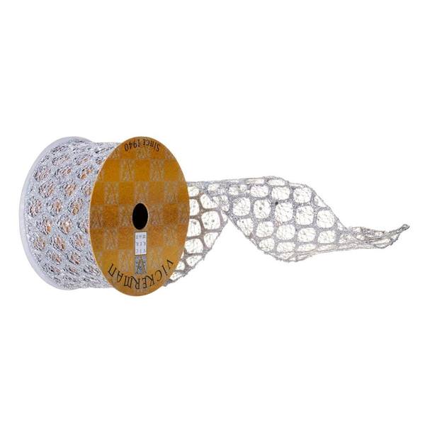 2.5" x 360" Silver Glitter Net Wired Ribbon