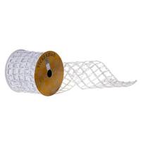 Vickerman 4" x 30' White Jute Tinsel Grid Ribbon