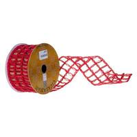 Vickerman 2.5" x 30' Red Jute Tinsel Grid Wired Edges Ribbon