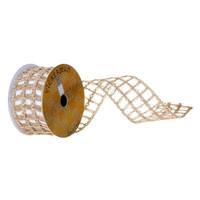 Vickerman 2.5" x 30' Natural Jute Tinsel Grid Wired Edges Ribbon