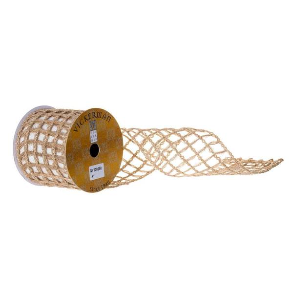 4" x 30' Natural Jute Tinsel Grid Ribbon