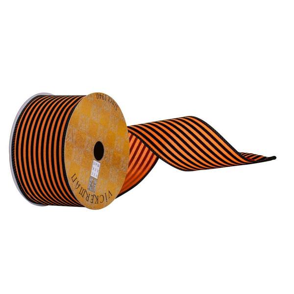 2.5" x 360" Black / Orange Velvet Thin Stripe Wired Ribbon