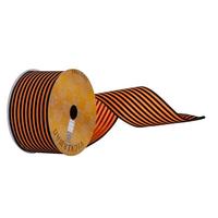 Vickerman 2.5" x 360" Black / Orange Velvet Thin Stripe Wired Ribbon