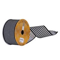 Vickerman 2.5" x 360" Black / White Velvet Thin Stripe Wired Ribbon