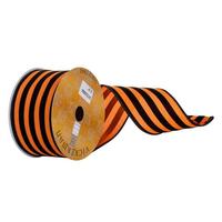 Vickerman 2.5" x 360" Black / Orange Velvet Stripe Wired Ribbon
