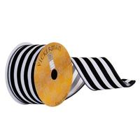 Vickerman 2.5" x 360" Black / White Velvet Stripe Wired Ribbon