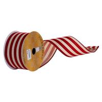 Vickerman 2.5" x 360" Red / Beige Velvet Stripe Wired Ribbon