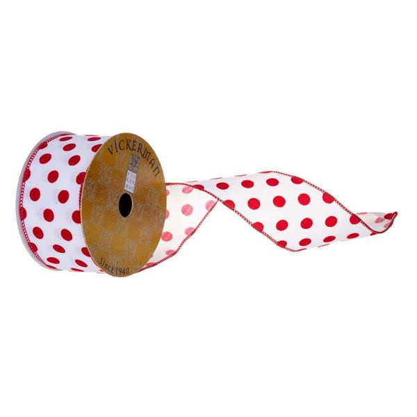 2.5" x 360" Red / White Velvet Dot Wired Ribbon