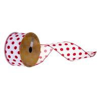 Vickerman 2.5" x 360" Red / White Velvet Dot Wired Ribbon