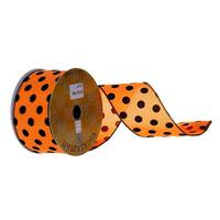Vickerman 2.5" x 360" Black / Orange Velvet Dot Wired Ribbon
