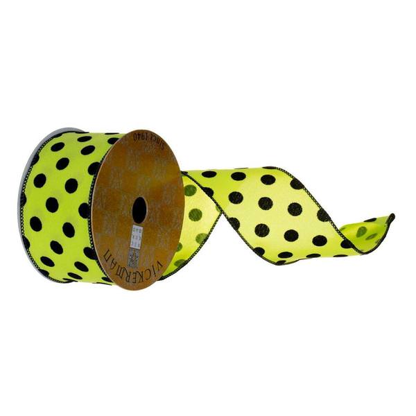 2.5" x 360" Black Velvet and Lime Stripe Wired Ribbon