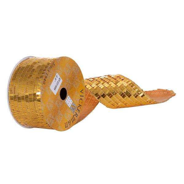 2.5" x 360" Gold Sequin Rectangle Wired Ribbon