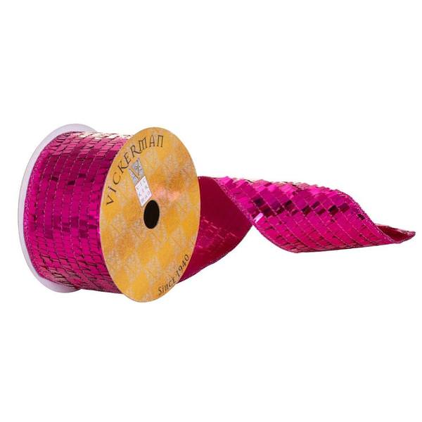 2.5" x 360" Fuchsia Sequin Rectangle Wired Ribbon