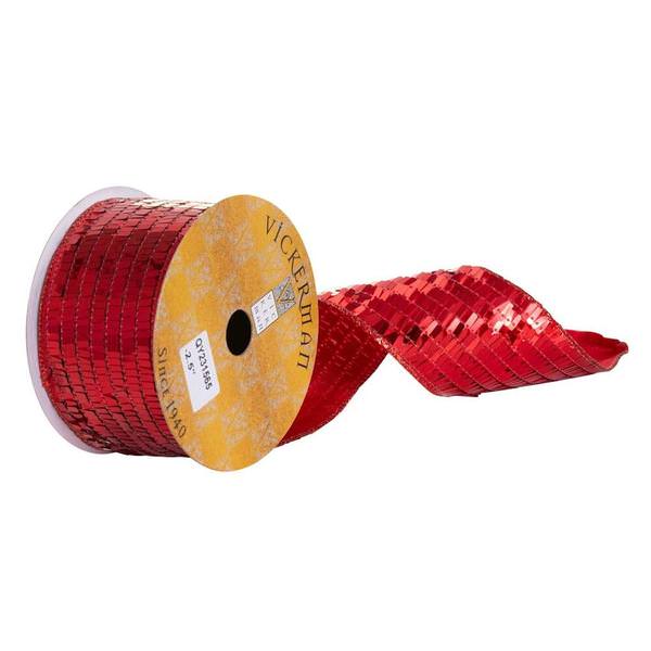 2.5" x 360" Red Sequin Rectangle Wired Ribbon