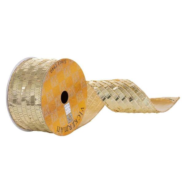 2.5" x 360" Champagne Sequin Rectangle Wired Ribbon