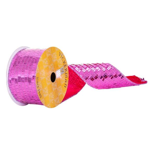 2.5" x 360" Pink Sequin Rectangle Wired Ribbon