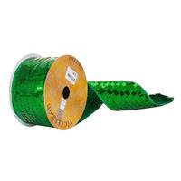 Vickerman 2.5" x 360" Green Sequin Rectangle Wired Ribbon