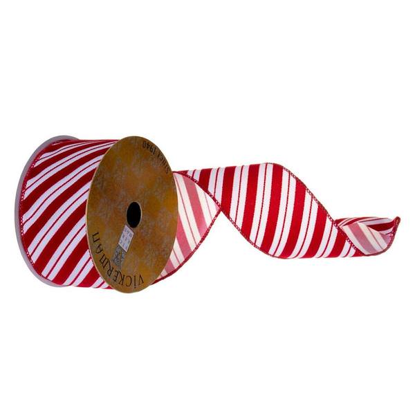 2.5" x 360" Red / White Peppermint Stripe Wired Ribbon