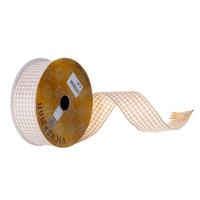 Vickerman 1.5" x 360" Tan / White Houndstooth Ribbon