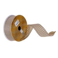 Vickerman 1.5" x 360" Brown / White Houndstooth Ribbon