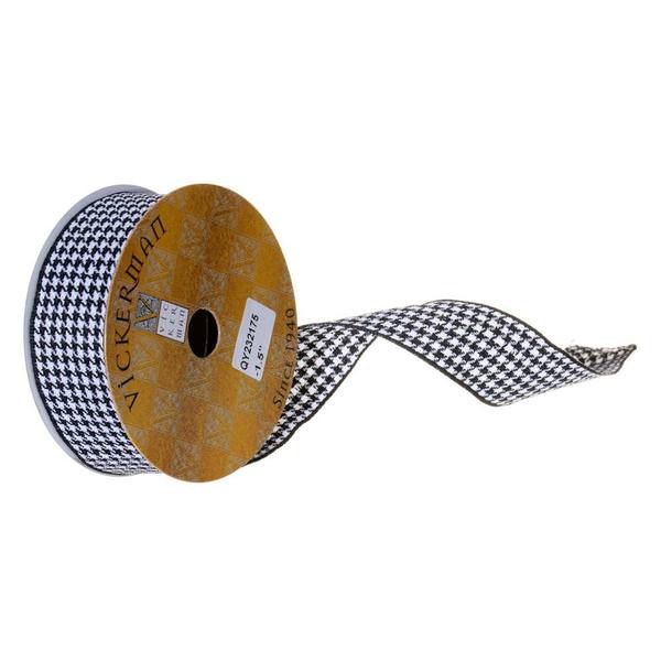 1.5" x 360" Black / White Houndstooth Ribbon