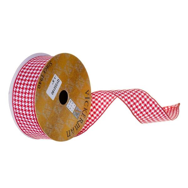 1.5" x 360" Red / White Houndstooth Ribbon